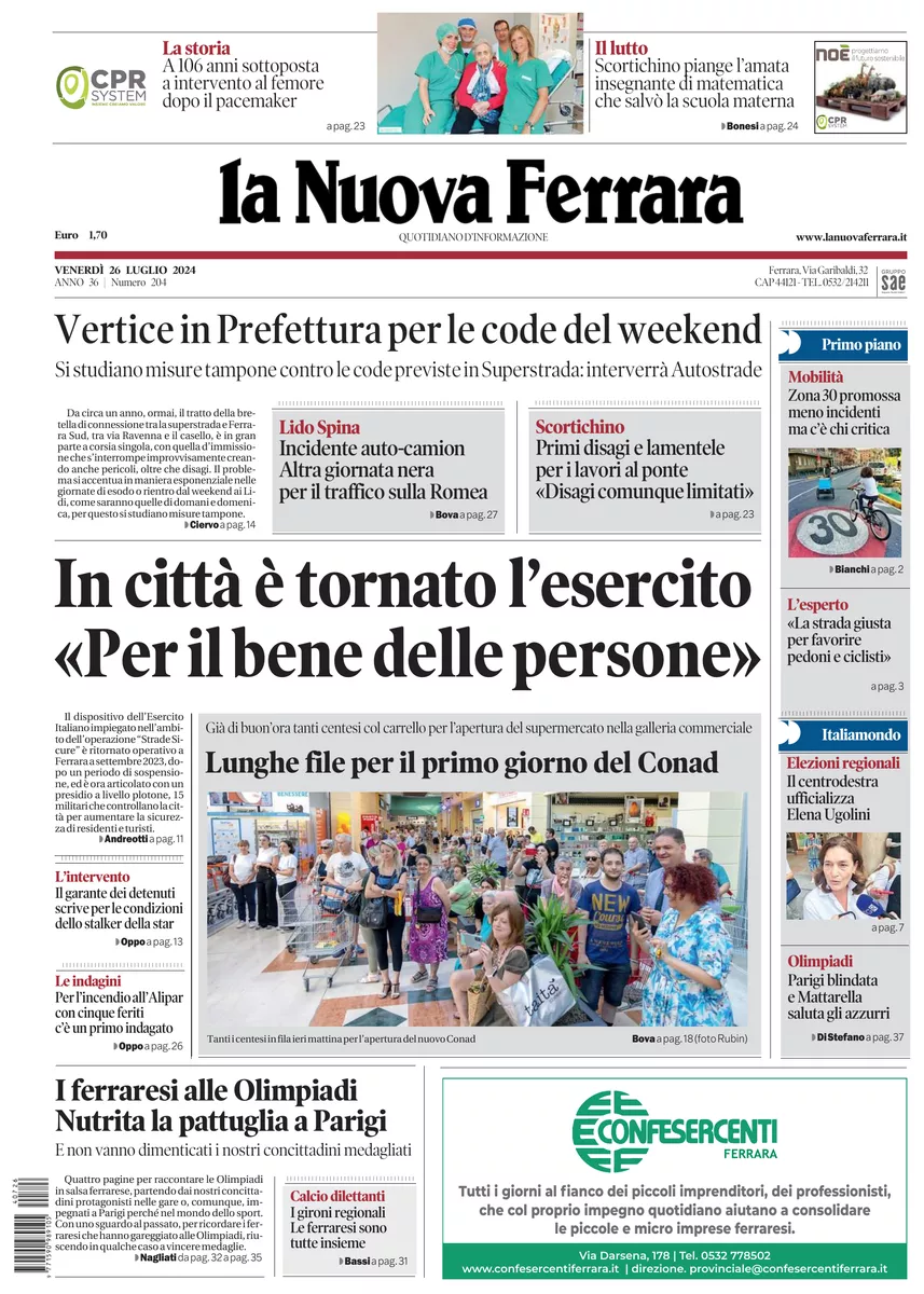 Prima-pagina-nuova ferrara-oggi-edizione-del-2024-07-26